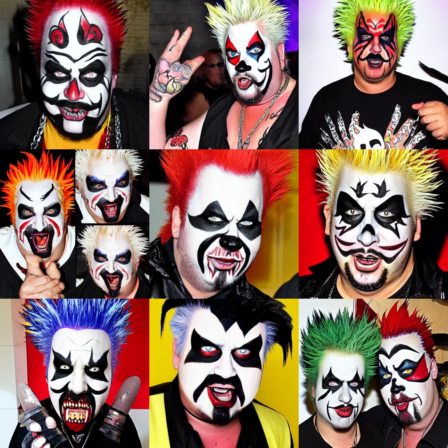 Prompt: Guy Fieri as a juggalo, Insane Clown Posse make-up