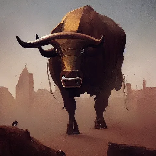 Image similar to 🤖🐃, Greg rutkowski, Trending artstation, cinematográfica, digital Art