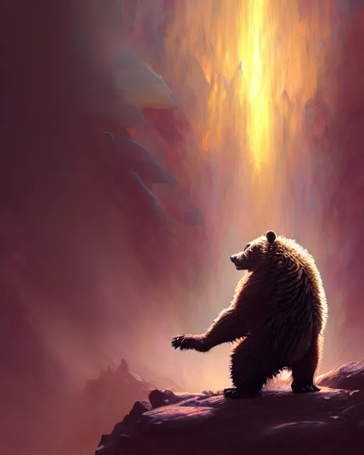 Image similar to Laughing Bear Musician, magic the gathering artwork, D&D, fantasy, cinematic lighting, centered, symmetrical, highly detailed, digital painting, artstation, concept art, smooth, sharp focus, illustration, volumetric lighting, epic Composition, 8k, art by Akihiko Yoshida and Greg Rutkowski and Craig Mullins, oil painting, cgsociety