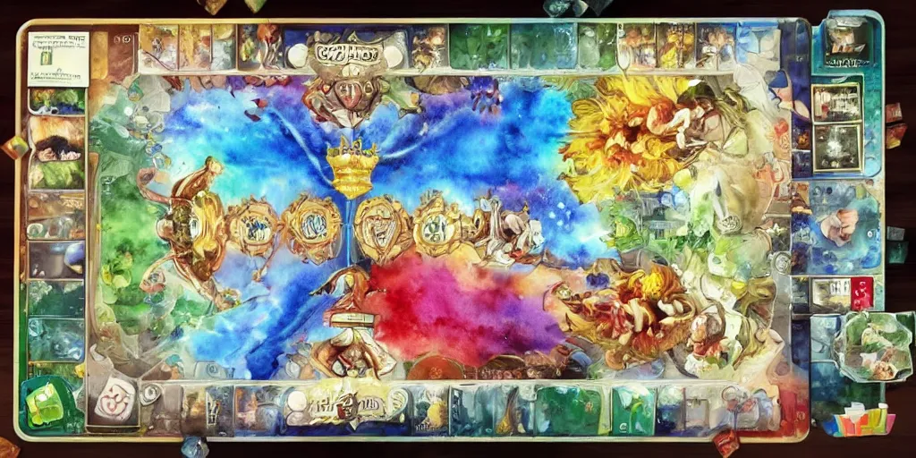 Prompt: I'm a genius! I am the King of the watercolor tableau. I win everyone and I'm in points. I love HOBBY GAMES BOARD GAMES! THE KING OF NASTOLOK! THE KING OF NASTOLOK! 4k