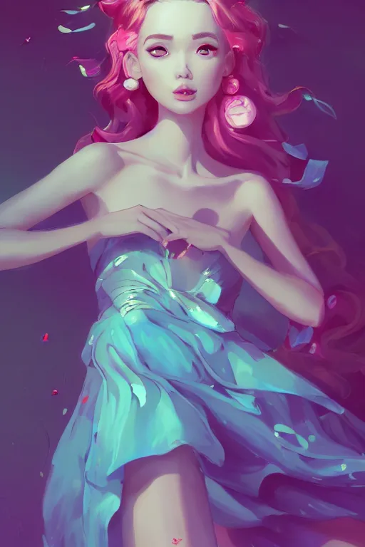 Image similar to a beautiful fashion goddness of love, chic strapless dress, tropical sea background, character design, in the style of artgerm, and wlop, cinematic lighting, hyperdetailed, 8 k realistic, symmetrical, global illumination, radiant light, frostbite 3 engine, cryengine, dof, trending on artstation, digital art