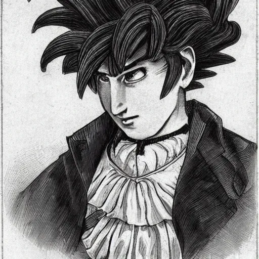 Image similar to realistic old victorian style portrait of goku with a powered wig and ruffled shirt