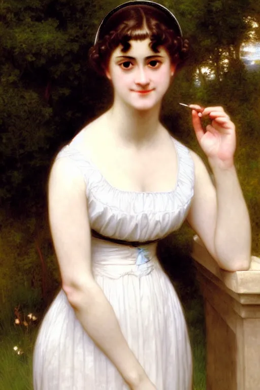 Image similar to jane austen in white, painting by rossetti bouguereau, detailed art, artstation