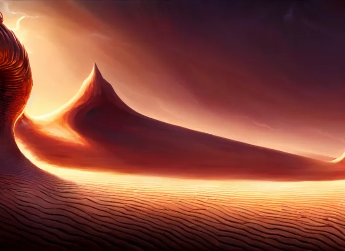 Image similar to giant python dune like desert, hearthstone splash art, deiv calviz, splash art, natural light, elegant, intricate, fantasy, atmospheric lighting, by greg rutkowski, still from denis villeneuves dune, hd wallpaper, ultra high details, cinematic composition, professional master piece made in one year