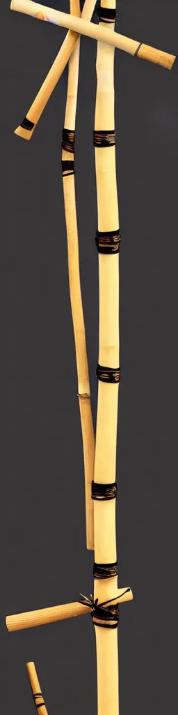 Image similar to picture of a single wooden long straight thin ninja fighting staff with oriental ornaments, bamboo, weapon, highlight, vertical, centred, symmetric, sci - fi, fantasy, dnd, close shot, bright uniform background, award winning