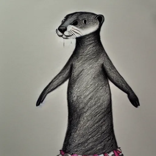 Image similar to an otter in a dress, pencil drawing