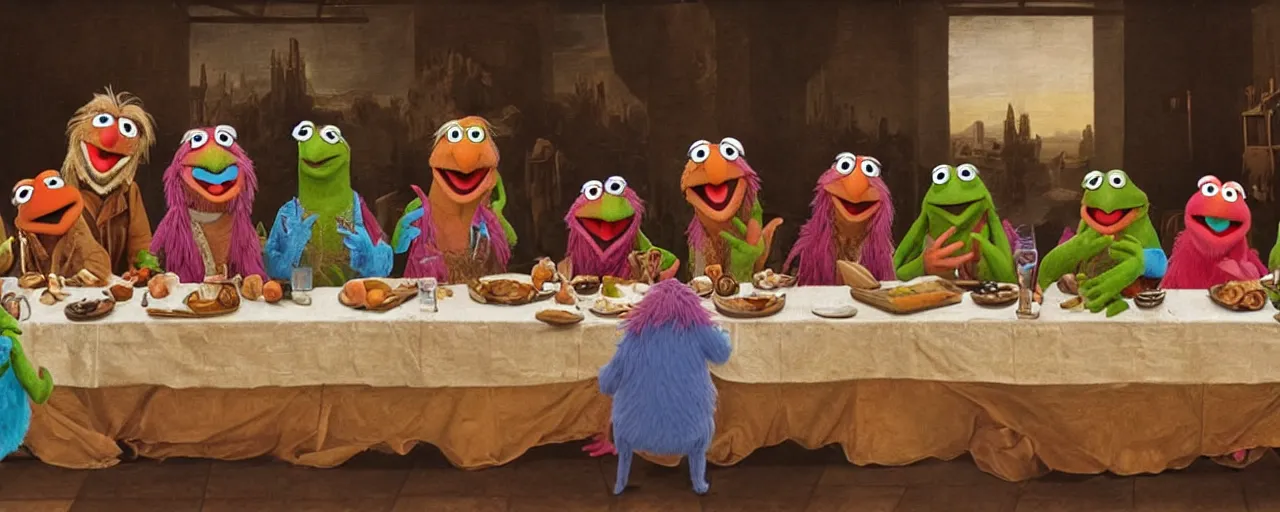 Image similar to the last supper with muppets