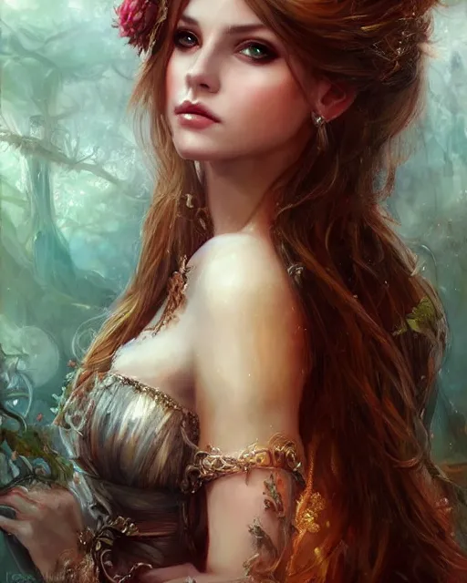 Image similar to a beautiful female fantasy portrait by laura sava