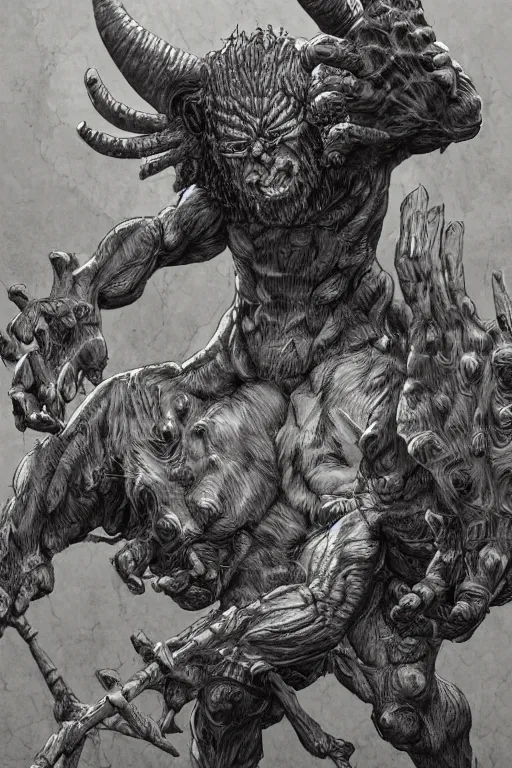 Image similar to humanoid hunched figure troll with 1 horn, ogre, fantasy, highly detailed, digital art, sharp focus, trending on art station, kentaro miura manga art style