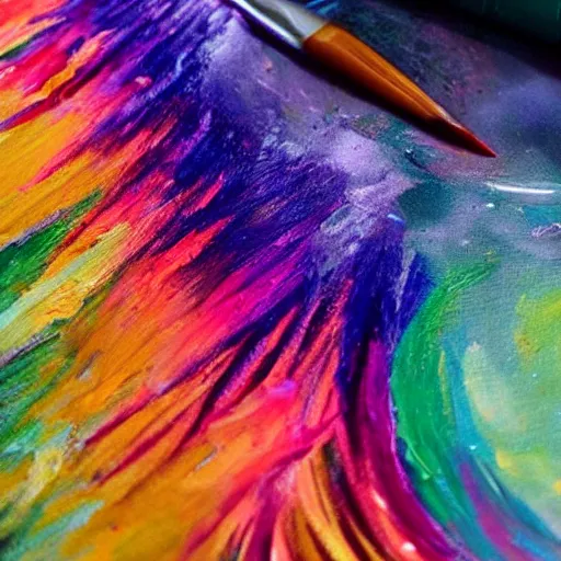 Prompt: a rainbow-haired goddess paints with a paintbrush the earth as it is created