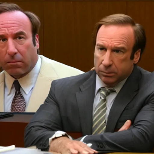 Prompt: Saul Goodman as Alex Jones’s lawyer in court