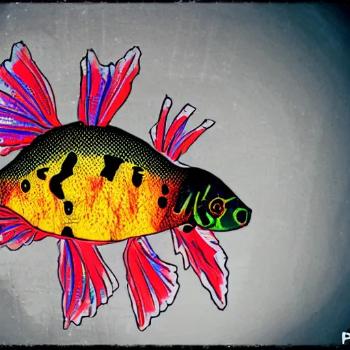 Image similar to cyborg goldfish with punk aesthetic, photography