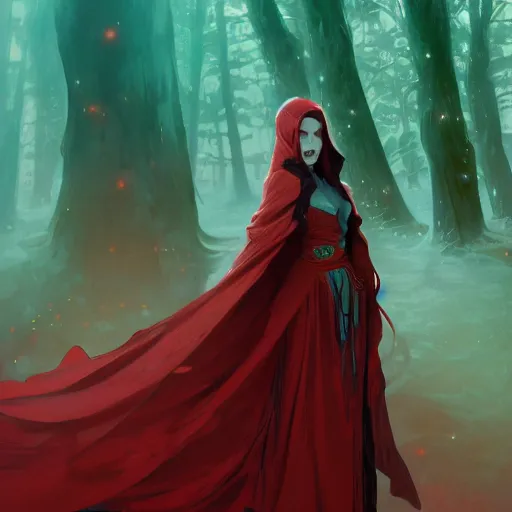 Prompt: A beautiful digital painting of a woman with red hair, in a turquoise cloak with a wide hood, D&D, fantasy, intricate, cinematic lighting, highly detailed, digital painting, Artstation, concept art, smooth, sharp focus, illustration, art by Artgerm and Greg Rutkowski, Alphonse Mucha and charlie bowater