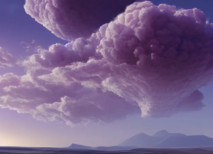 Image similar to hyperrealism, detailed textures, photorealistic 3 d render, a dreamy purple cloud scape above the aticama desert, sharp focus, ultra realistic, ultra high pixel detail, cinematic, intricate, cinematic light, concept art, illustration, art station, unreal engine 8 k