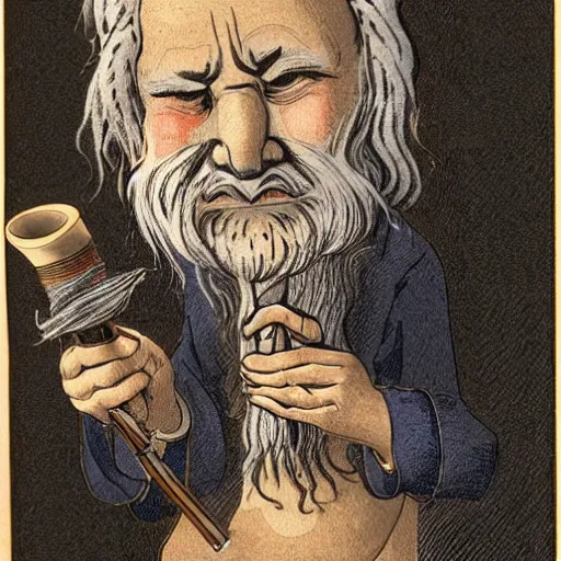 Image similar to highly detailed figure of a person with long white hair coming depicted as smoke coming out from smoking pipe, meditation, comic art, intricate, elegant.