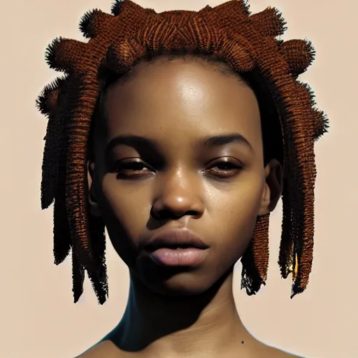 Image similar to African 18 year old girl, afropunk, beautiful, portrait, trending on artstation, style of Maciej Kuciara,