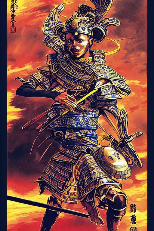 Image similar to poster of stephen curry as a samurai, wearing han - era armor, by yoichi hatakenaka, masamune shirow, josan gonzales and dan mumford, ayami kojima, takato yamamoto, barclay shaw, karol bak, yukito kishiro