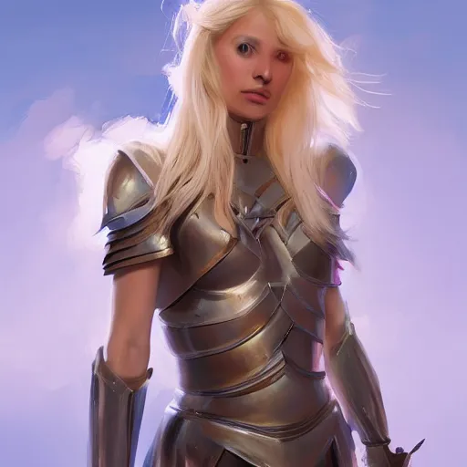 Image similar to painting of a female blonde in a knights armor tied up, full view, popular on artstation, artstationhd, artstationhq 8 k, volumetric lighting, super focused, no blur, trending on artstation, ultra detailed, by artgerm and james gurney, greg rutkowski,