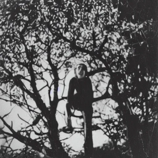 Prompt: robert wyatt perched up on a tree branch at night, flash photography - n 9