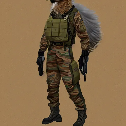 Image similar to very very beautiful avian furry art, male cute caracal wearing desert camo combat uniform, outstretched wings, commission on furaffinity, highly detailed digital art