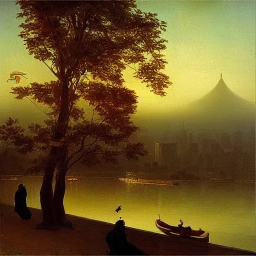 Image similar to “Hudson river school romantic painting of Modern beijing”