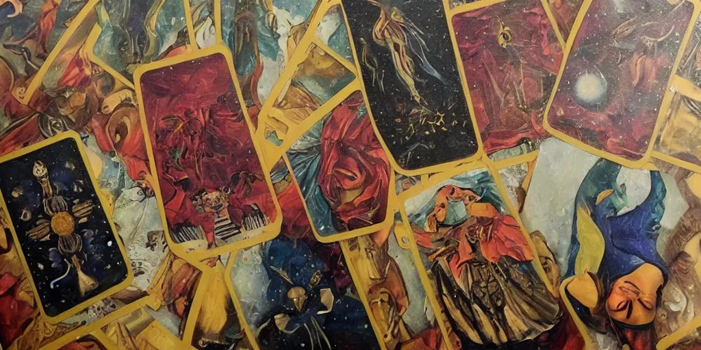 Image similar to tarot reading, oil painting