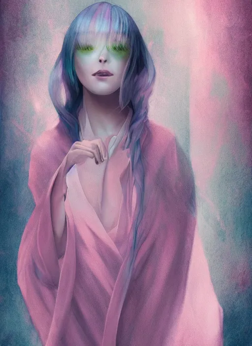 Prompt: sophisticated flowing robes, pastel texture, matte painting hyperpop portrait trending on pixiv