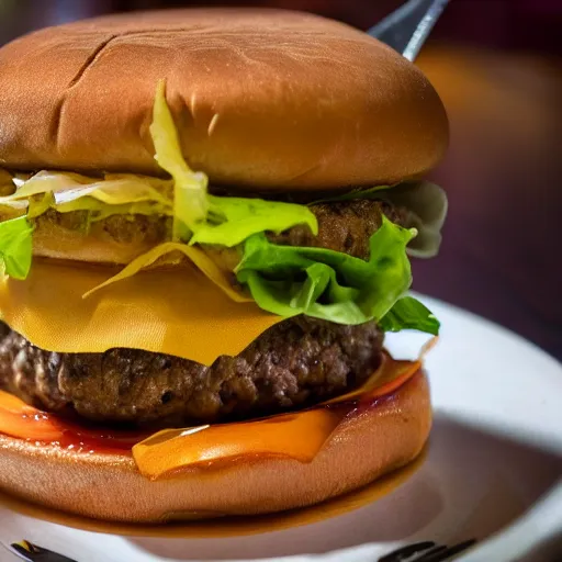 Prompt: high resolution photo of cheeseburger, michelin star, delicious, food photography, instagram, trending