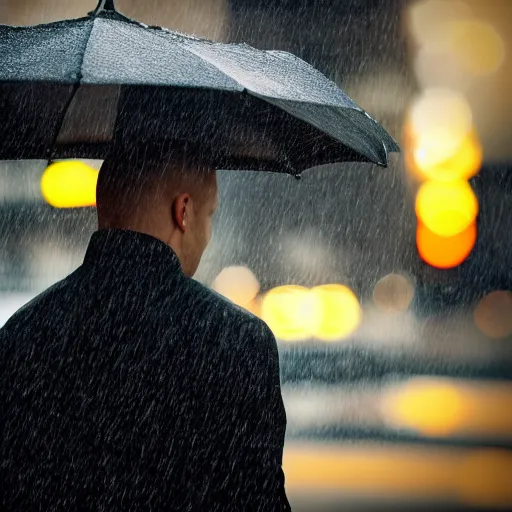 Image similar to noir detective with rain in the background bokeh