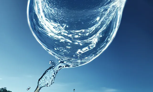 Image similar to many big drops of water floating in a cylinder shape like a tornado in a perfect blue sky, hot and sunny highly-detailed, elegant, dramatic lighting, artstation, 4k, cinematic landscape, photograph by National Geographic