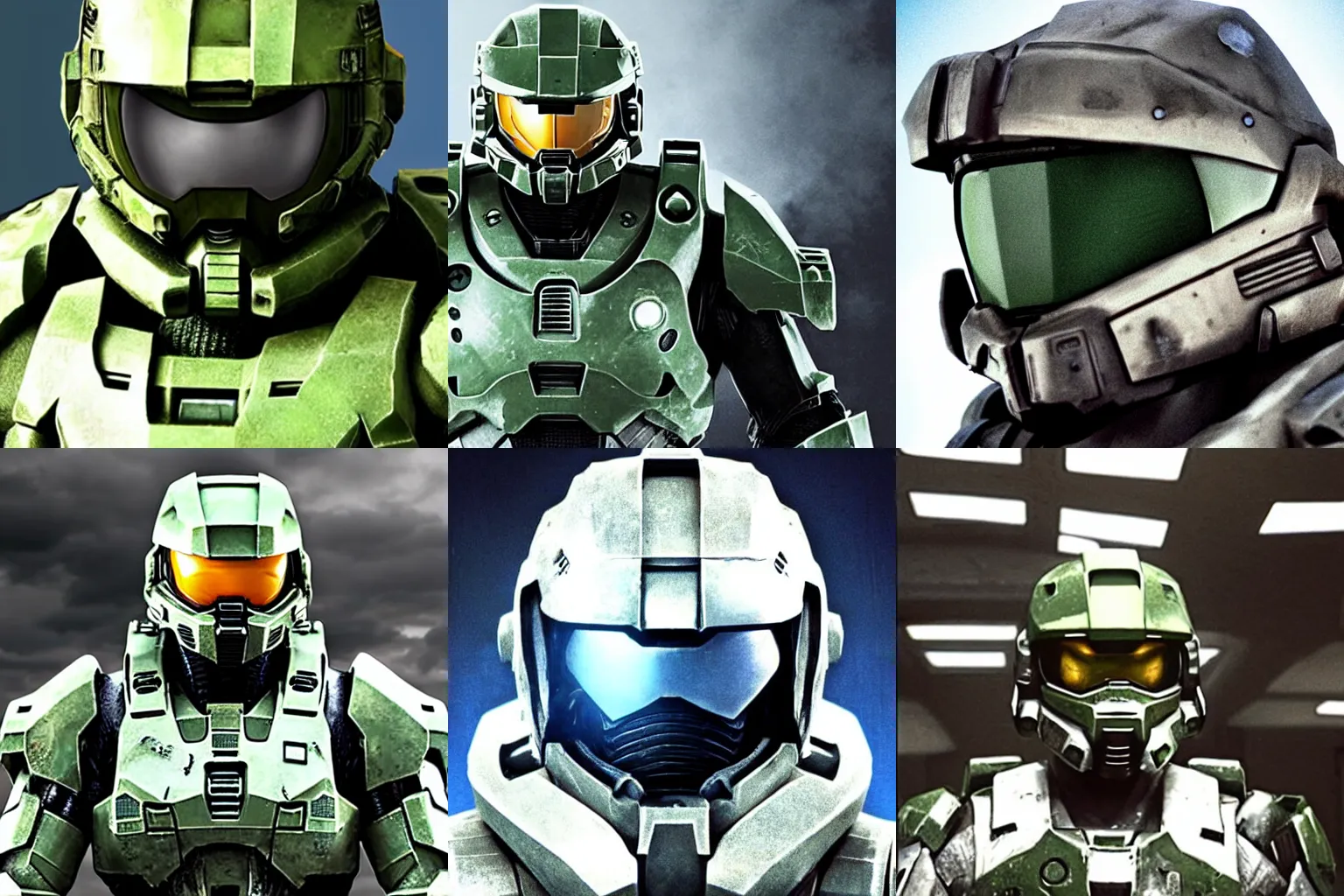 Prompt: master chief takes off helmet, revealing face!, eyes!, nose!, mouth!, ears!