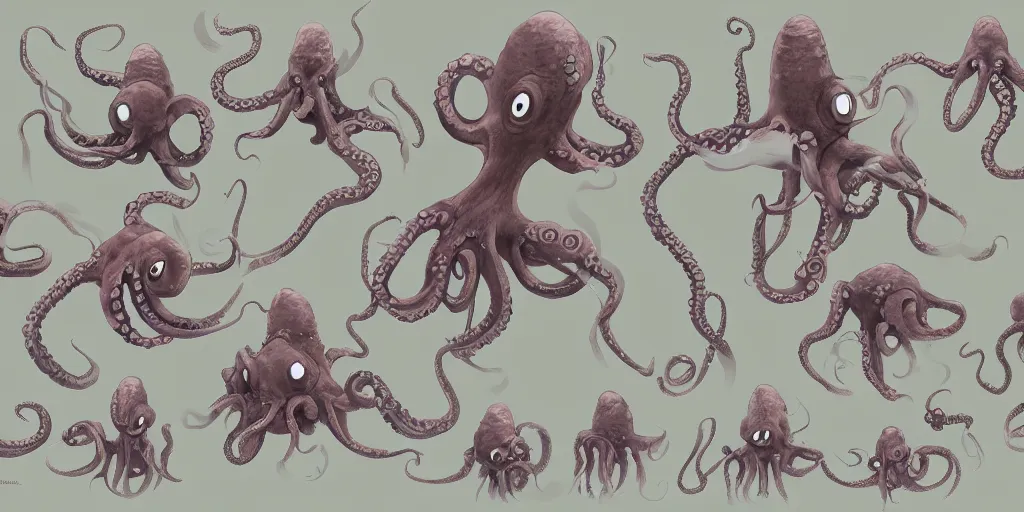 Image similar to character design, concept art, anthropomorphic octopus, unreal engine, by studio ghibli,