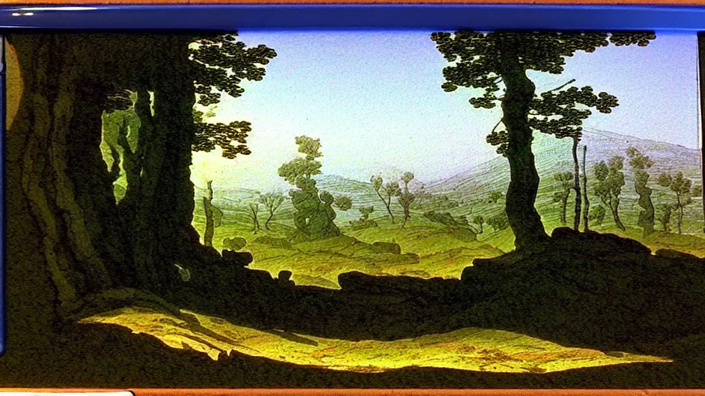 Image similar to landscape, by caspar david friedrich, dry - erase marker, happy, feng shui, ray tracing reflections