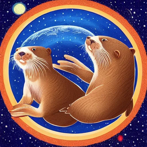 Image similar to otters in space