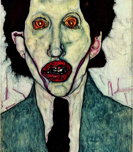 Image similar to portrait of marilyn manson by egon schiele, high quality, high detail