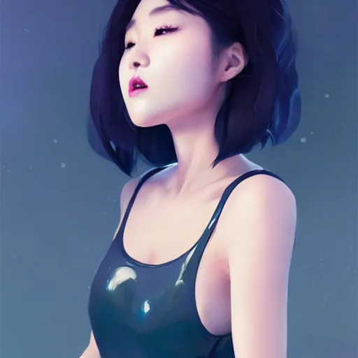 Image similar to a beautiful young korean kpop star constance wu alluring revealing instagram model in elaborate latex tank top, by guweiz and vargas and wlop and ilya kuvshinov and artgerm and, aesthetic, gorgeous, stunning, alluring, attractive, artstation, deviantart, pinterest, digital art