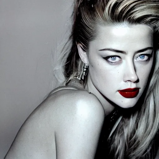 Image similar to portrait of amber heard by mario testino 1 9 9 0, bad 1 9 9 0 s style, headshot, taken in 1 9 9 0, detailed, award winning, sony a 7 r