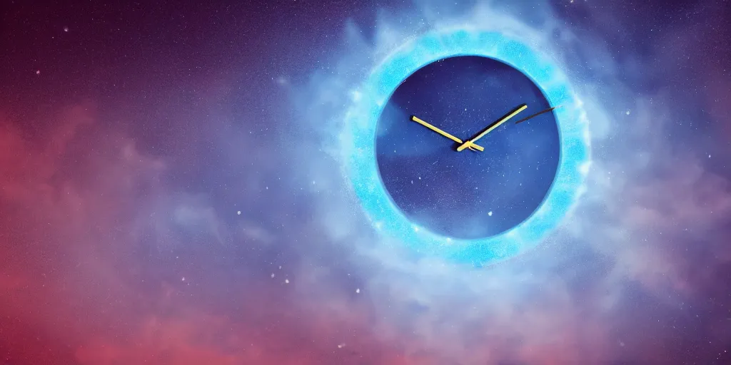 Image similar to clock meteor storm, digital art, 4 k, highly detailed, soft lighting, dramatic perspective