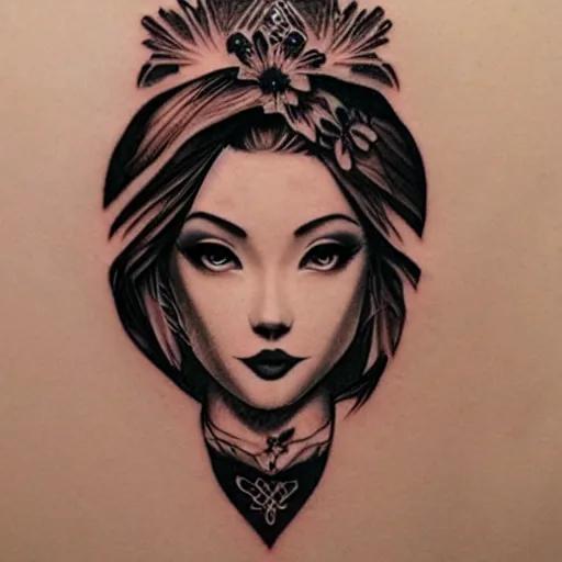 Prompt: tattoo design, stencil, portrait of princess daisy by artgerm, symmetrical face, beautiful
