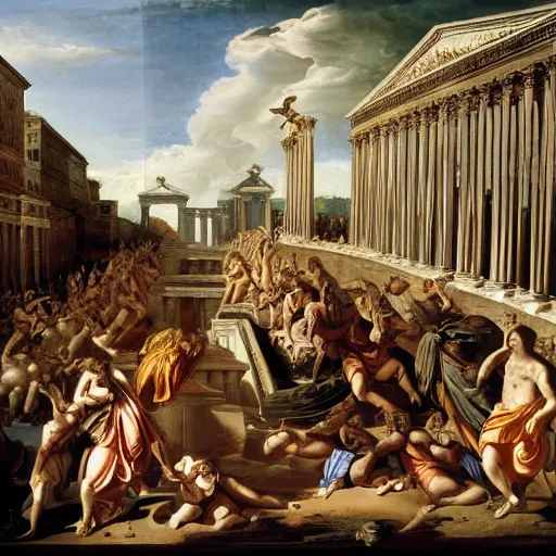 Prompt: the fall of Rome, neo-classical, baroque