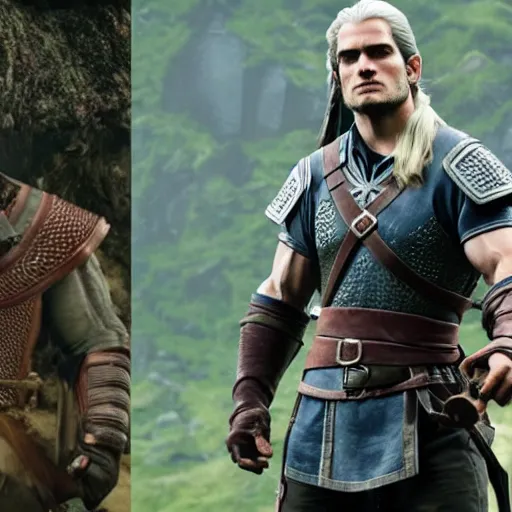 Image similar to Henry Cavill, Geralt of Rivia in The Legend of Zelda Breath of the Wild