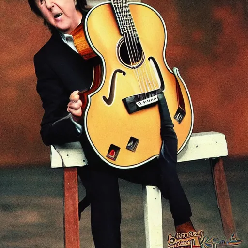 Prompt: Paul McCartney playing a Beetle guitar, 8k, high definition, highly detailed, photo-realistic