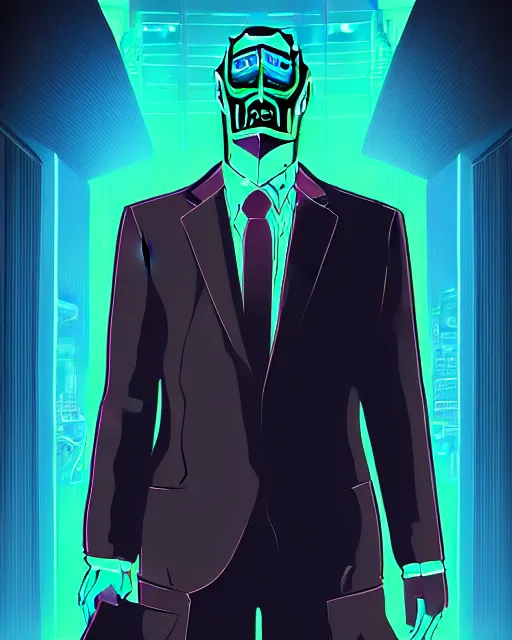 Prompt: the evil politician, cyberpunk, digital art, trending