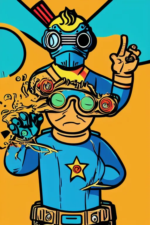 Image similar to fallout 7 6 retro futurist illustration art by butcher billy, sticker, colorful, illustration, highly detailed, simple, smooth and clean vector curves, no jagged lines, vector art, smooth andy warhol style