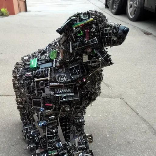 Image similar to a dog made of old computer parts