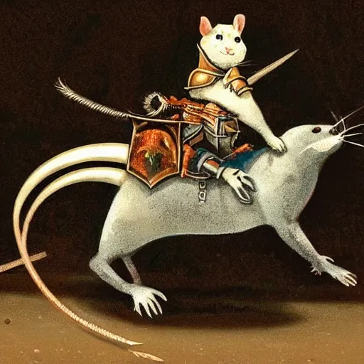 Image similar to a rat knight riding a cat