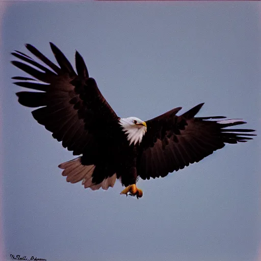 Prompt: kodak portra 1 6 0 3 5 mm photograph of eagle flies alone