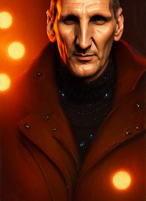 Image similar to portrait of christopher eccleston, intricate, elegant, glowing lights, highly detailed, digital painting, artstation, concept art, smooth, sharp focus, illustration, art by wlop, mars ravelo and greg rutkowski