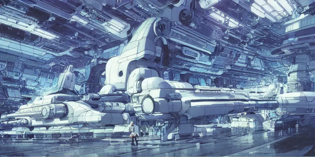 Image similar to spaceship factory, art by makoto shinkai and alan bean, yukito kishiro