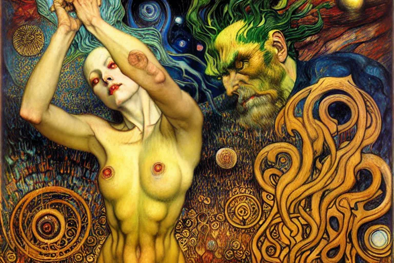 Image similar to Divine Chaos Engine by Karol Bak, Jean Delville, William Blake, Gustav Klimt, and Vincent Van Gogh, symbolist, visionary